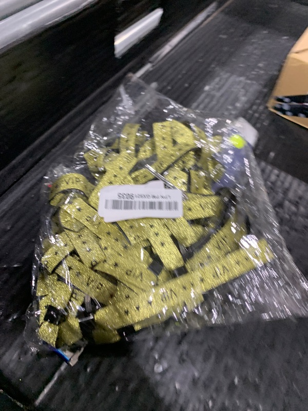 Photo 1 of 100 Pcs VIP Wristbands for Events, Premium Cloth Fabric Wrist Bands with Shimmering Lurex Jacquard Weaving, Adjustable Disposable Security Lock Bracelets for Festivals, Nightclubs and Party,Gold