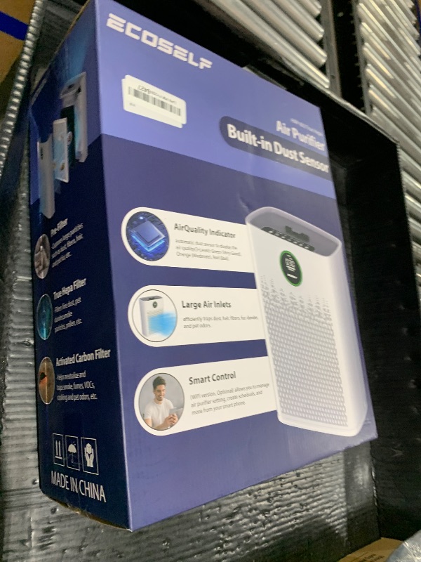 Photo 1 of ECOSELF Smart Air Purifier for Home Large Rooms, with WiFi Control, Covers Up to 2400 Ft², Smart Mode, AQI Display, 22dB Sleep Mode & Aromatherapy with 2X-Power Filtration, HAP603WF, White