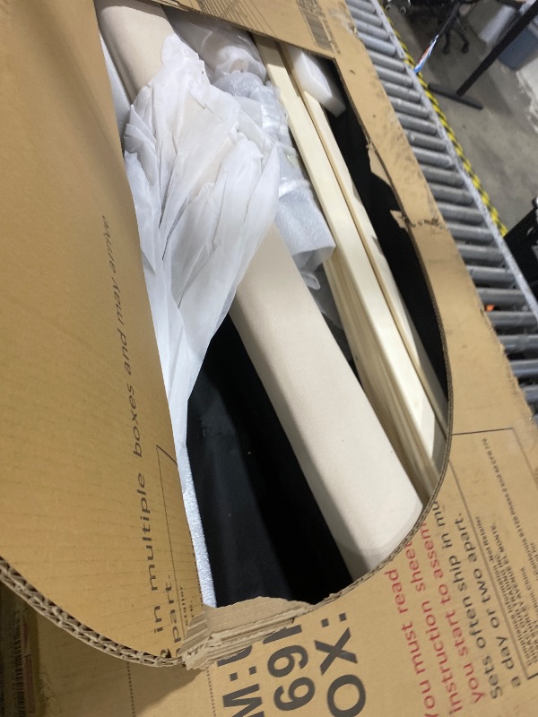 Photo 1 of Merax Cal-King Size Chunky Bed Frame with Headboard and Solid Rubberwood Legs,Upholstered Platform Bed and 800lbs Capacity,No Box Spring Needed,Beige