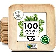 Photo 1 of Koala love Palm Leaf Plates Bamboo Disposable Square 10 inch 100 Bulk Party Pack Elegant Sturdy Design Better Than Paper and Plastic Plate (KoalaLove -PLP-10IN-100-Plates)

