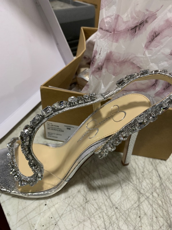 Photo 1 of Jessica Simpson Women's Jaycin Embellished Heeled Sandal, Silver/Clear, 9
