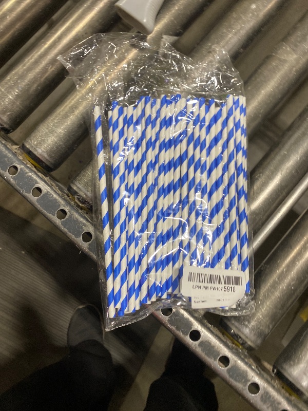 Photo 1 of 100 Packs Navy Blue Biodegradable Striped Paper Straws, Disposable Drinking Straws for Birthday Carnival Summer Pool Party Wedding Baby Shower Halloween Christmas Party Decoration Supplies