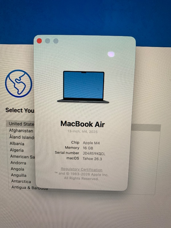 Photo 1 of Apple 2025 MacBook Air 13-inch Laptop with M4 chip: Built for Apple Intelligence, 13.6-inch Liquid Retina Display, 16GB Unified Memory, 512GB SSD Storage, 12MP Center Stage Camera, Touch ID; Midnight
