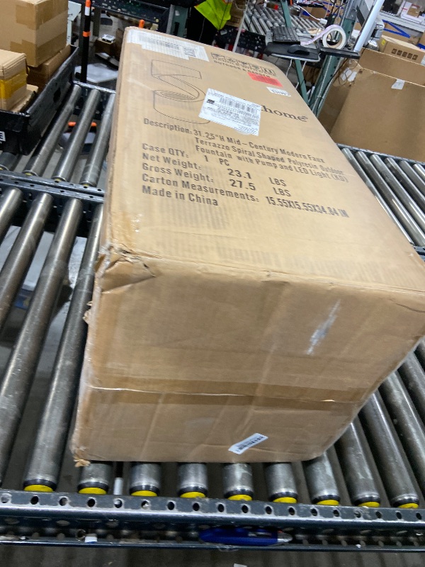 Photo 1 of Glitzhome Decorative Tiered Outdoor Water Fountain with LED Light, Curved Waterfall Fountain with Stone Planter, Faux Terrazzo Spiral Shaped Fountains for Garden Deck Patio Porch, 31.25”H