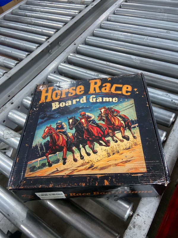 Photo 1 of Grhonior Wooden Finish Line Horse Racing Board Game Equipped with 11 Luxury Metal Craft Horses Adult Chessboard Including 2 Dice and 2 Boxes of Cards Folding Box Game Board (Light Flame)