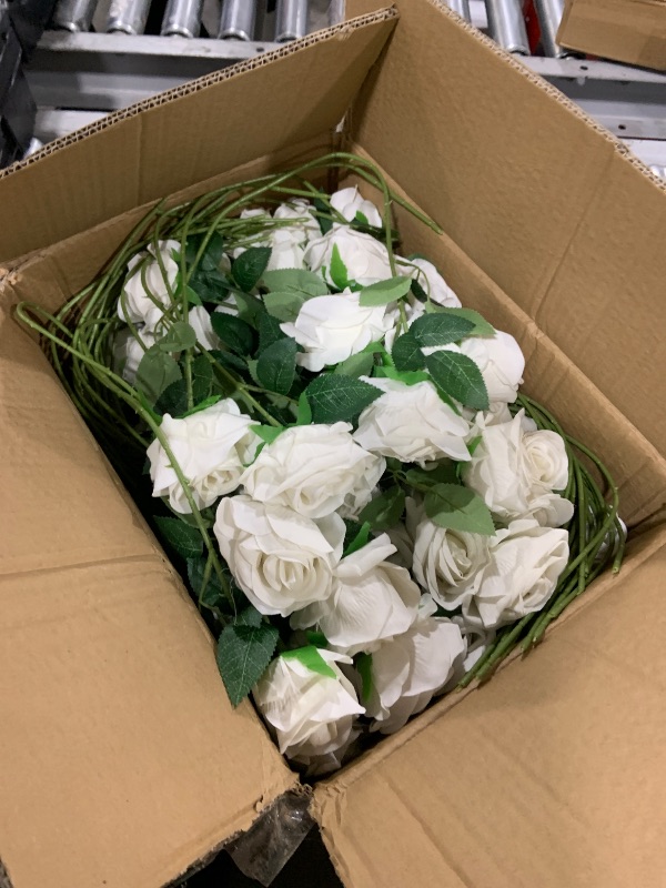 Photo 1 of InnoGear 100 Pcs White Roses Artificial Flowers, Fake Velvet Silk Rose Bulk Faux Flower for Decoration DIY Wedding Centerpieces Proposal Bridal Bouquets Shower Party Home Floral Decor (100, White)