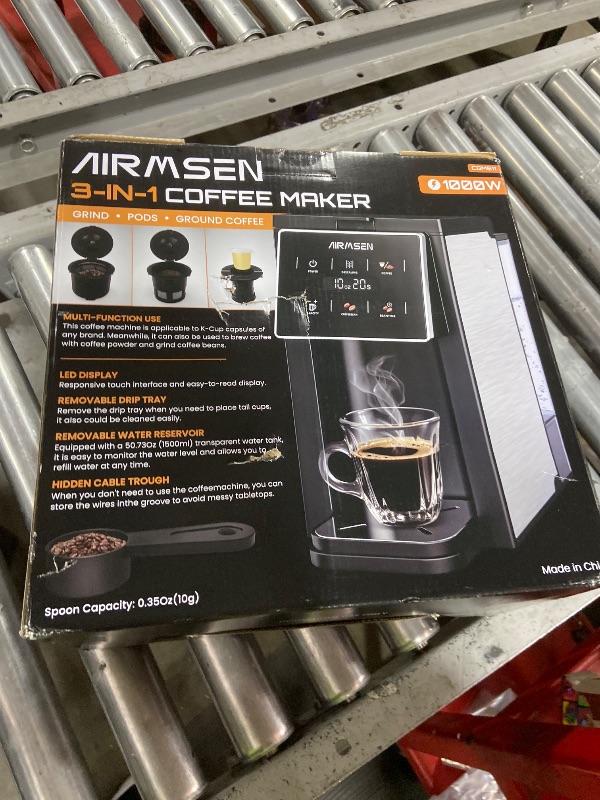 Photo 1 of AIRMSEN Grind & Brew Coffee Maker with Built-in Grinder (2026 Model) - Single-Serve, Compatible with K-Cup Pods & Ground, 1000W Fast 6-14oz Brewer, Descaling Alert, Touchscreen & 50oz Removable Tank