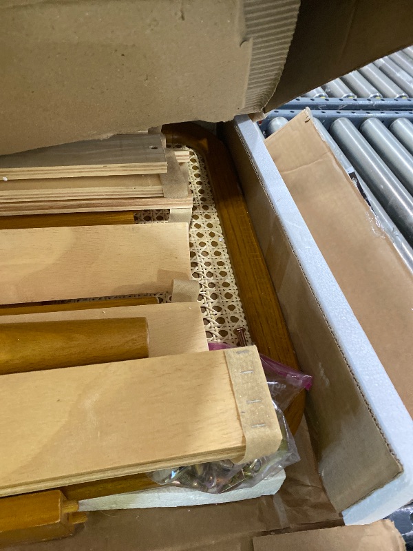 Photo 1 of NTC Lupin Wooden Bed Frame with Headboard and Natural Rattan, Solid Oak/Rubber Wood Foundation with Silent Slats, 1000 Lb Capacity, Effortless Assembly (Natural Cane - Rustic Oak, King)