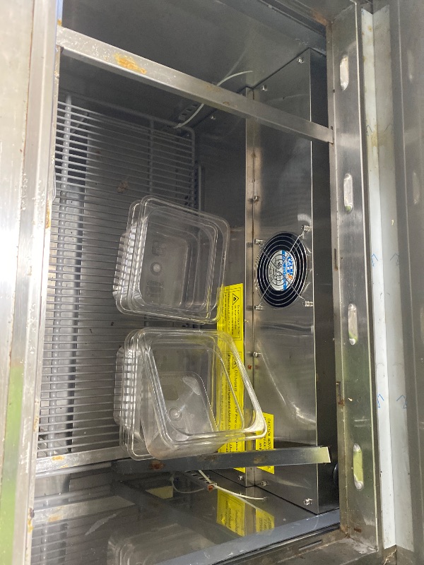 Photo 1 of Bluelinecool 29" W Commercial Refrigerator Sandwich Salad Prep Table, Stainless Steel 1-Door Sandwich Prep Table Refrigerator, Counter Fan Cooling Refrigerator with 8 Pans for Restaurant, Bar