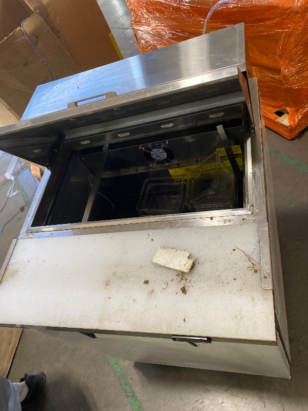 Photo 1 of Bluelinecool 29" W Commercial Refrigerator Sandwich Salad Prep Table, Stainless Steel 1-Door Sandwich Prep Table Refrigerator, Counter Fan Cooling Refrigerator with 8 Pans for Restaurant, Bar