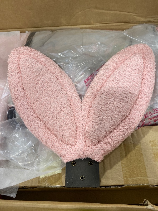 Photo 1 of KEIKI Twin Size Upholstered Platform Bed Frame with Cute Rabbit Ear Shaped Headboard and Pocket, for Boys and Girls, Platform Bed with Guardrail and Slats, No Box Spring Required, Easy Assembly, Pink