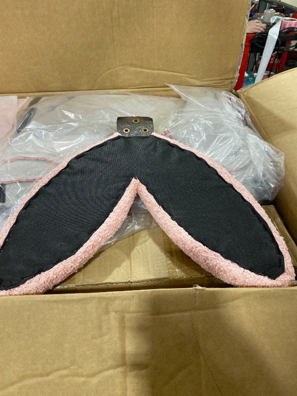 Photo 1 of KEIKI Twin Size Upholstered Platform Bed Frame with Cute Rabbit Ear Shaped Headboard and Pocket, for Boys and Girls, Platform Bed with Guardrail and Slats, No Box Spring Required, Easy Assembly, Pink