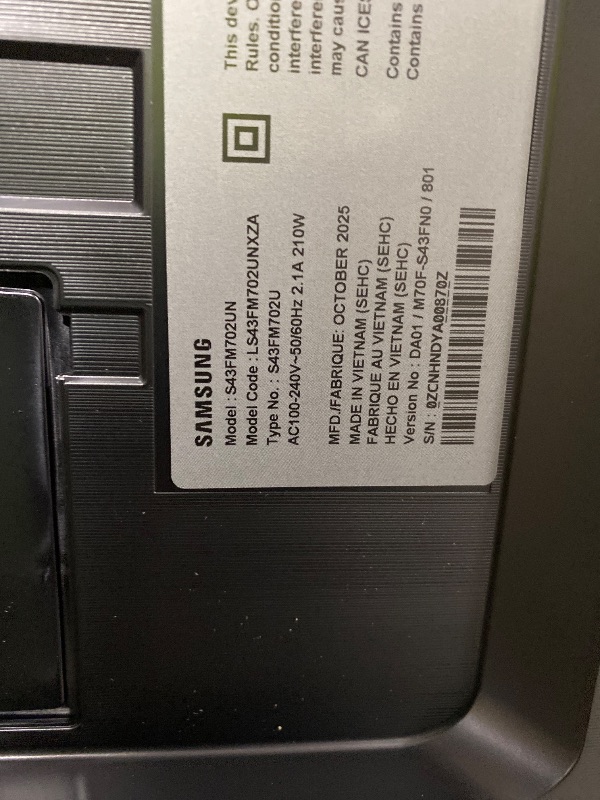 Photo 1 of Samsung 43” Smart Monitor M7 (M70F) 4K UHD Display, Samsung Vision AI, Smart TV Apps, Gaming Hub, USB-C, HDMI and USB-A, Black, LS43FM702UNXZA, 2025