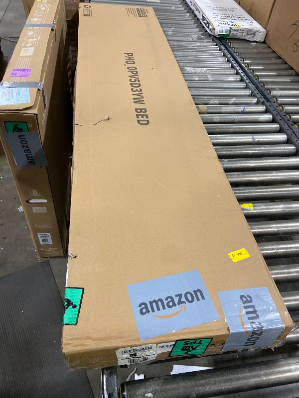 Photo 1 of GarveeHome King Size Bed Frame, Industrial King Platform Bed with Headboard No Box Spring Needed, 14 in Easy Assemble Mattress Foundation Bedframe, Retro Brown