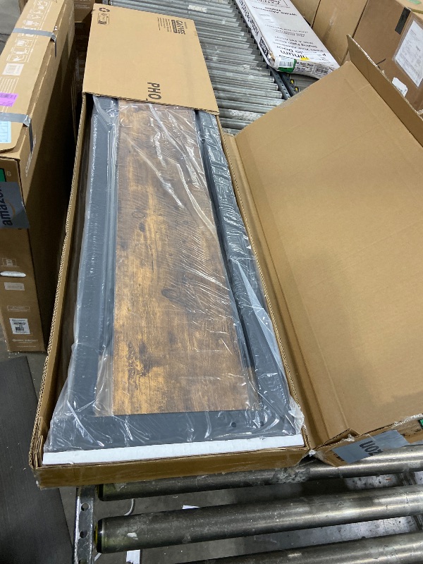 Photo 1 of GarveeHome King Size Bed Frame, Industrial King Platform Bed with Headboard No Box Spring Needed, 14 in Easy Assemble Mattress Foundation Bedframe, Retro Brown