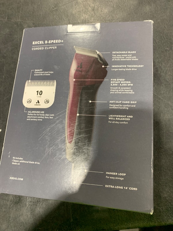 Photo 1 of Andis 68530 Excel Professional 5-Speed Detachable Blade Clipper Kit - Animal/Dog Grooming, Rotary Motor, Soft-Grip Anti-Slip Housing, 14-Inch Cord, for All Coats & Breeds, SMC, Burgundy
