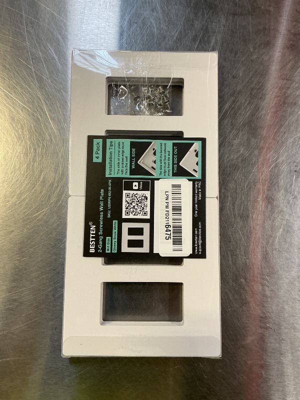 Photo 1 of [4 Pack] BESTTEN 2 Gang Screwless Decorative Wall Plate, Mid-Size H4.88" x W4.93", USWP6 Gloss Snow White, Faceplate Cover for Decorator Receptacle Outlet & Switch, UL Listed