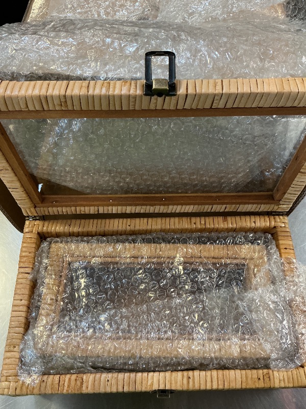 Photo 1 of HUAXIN CRAFT H Rattan Decorative Box with Lid, Rectangular Woven with Glass for Display, Set of 2 Wicker for Decor