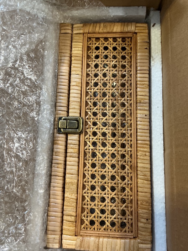 Photo 1 of HUAXIN CRAFT H Rattan Decorative Box with Lid, Rectangular Woven with Glass for Display, Set of 2 Wicker for Decor