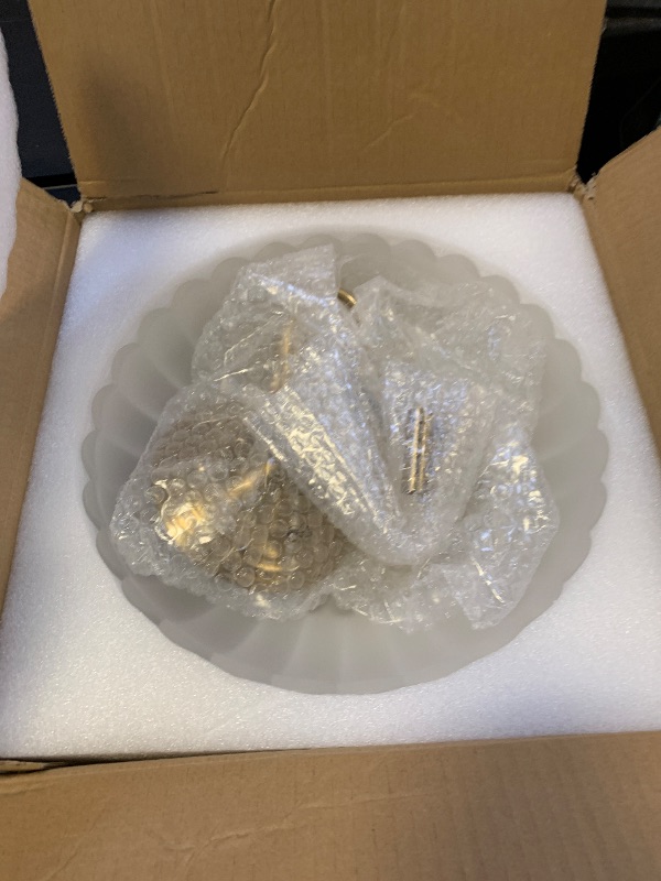 Photo 1 of Esther life Semi Flush Mount Ceiling Light, Scalloped Frosted Glass Close to Ceiling Light Fixtures with 2 Lights, Gold Vintage Light fixtures for Bedroom Living Room Entryway Hallway, Milk White