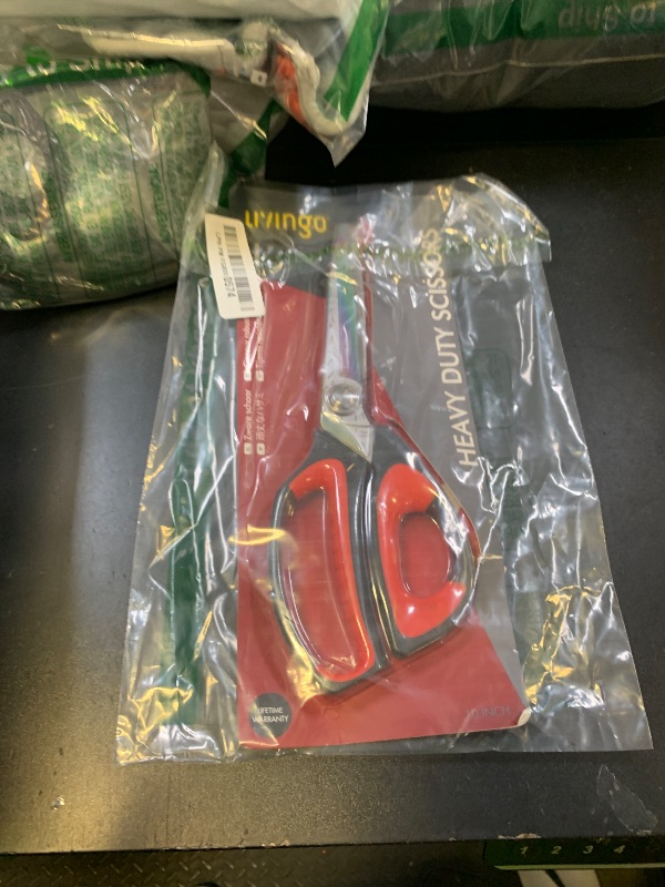 Photo 1 of LIVINGO 10" Multipurpose Heavy Duty Scissors, Premium Titanium Coating Forged Stainless Steel Tool Industrial Shop Shears for Household, Pruning, Gardening, Fabric, Red/Black