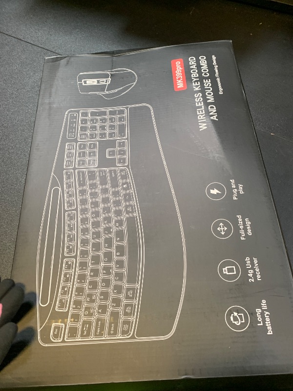 Photo 1 of Wireless Keyboard and Mouse Combo, 2.4G Full Size Wave Keys Ergonomic Keyboard with Wrist Rest, Phone Holder, 3-Level DPI Adjustable Wireless Ergonomic Mouse for Windows, Mac Desktop/Laptop/PC(Black)