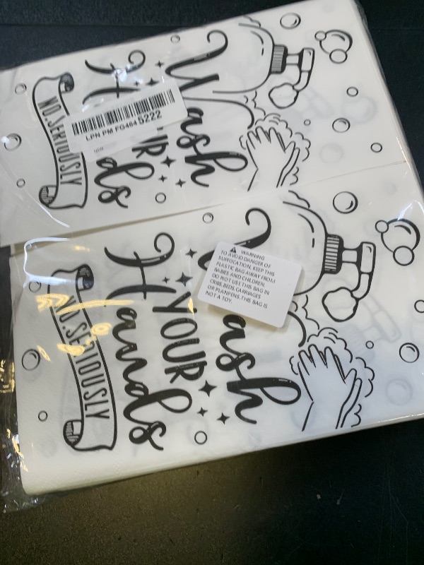 Photo 1 of 100 Pcs Disposable Hand Towels for Bathroom Paper Towels for Guests 3 Ply Wash Your Hands Bathroom Etiquette Guest Napkins for Powder Room Wedding Birthday Holiday Anniversary, Black White