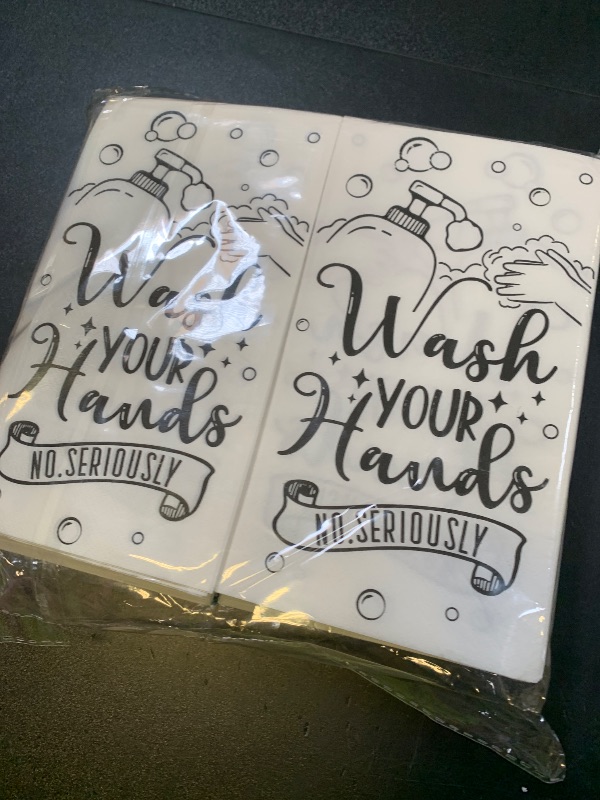 Photo 1 of 100 Pcs Disposable Hand Towels for Bathroom Paper Towels for Guests 3 Ply Wash Your Hands Bathroom Etiquette Guest Napkins for Powder Room Wedding Birthday Holiday Anniversary, Black White