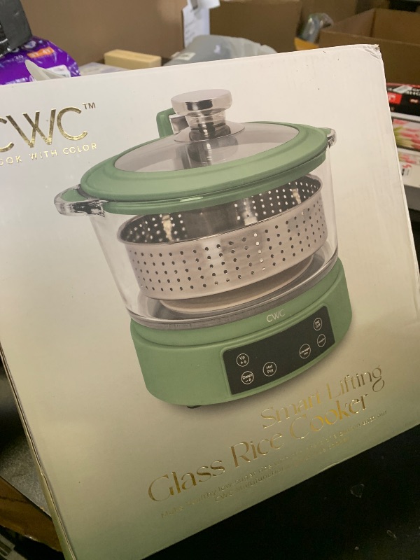 Photo 1 of COOK WITH COLOR 3L Glass Mini Low Carb Rice Cooker – Holds 2 Cups Raw/Makes 6 Cups Cooked with Auto Lift Filter Basket, Hotpot & Steamer for Rice, Grains, Digital Panel with Keep Warm, Dark Sage