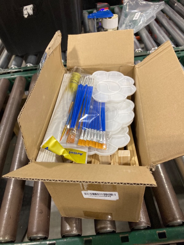 Photo 1 of 8 Pack 8x10 in Canvas Boards for Painting,Canvas for Painting with 9.5" Easel, Art Canvas Painting Kit with 10 Brushes & 2 Paint Tray for Kids Teenagers Acrylic Pouring Oil Water Color Gift…