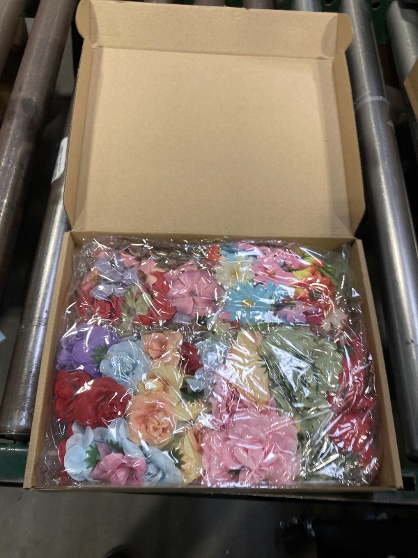 Photo 1 of 210 Pcs Mini Silk Flower Heads Small Fake Rose Daisy Faux Flowers Bulk for Crafts Artificial 3D Loose Fabric Flowers Heads Sunflower Bulk for Wedding Hair Cap Dresses Decorations (Bright Colors Mixed)