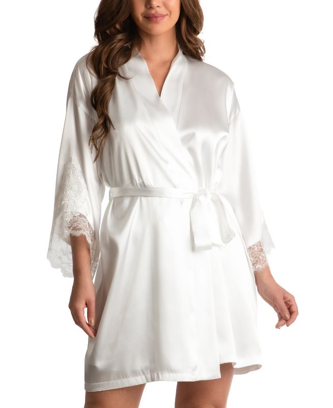 Photo 1 of SIZE L/XL Linea Donatella Women's Satin Lace-Trim Wrap Robe