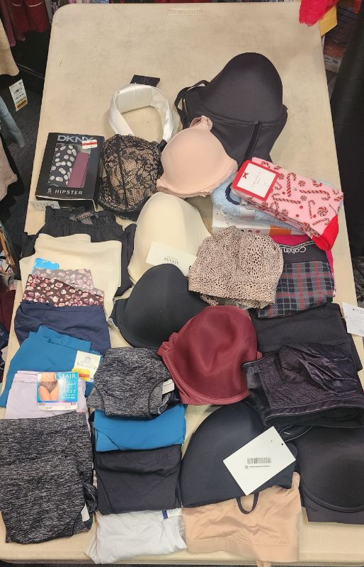 Photo 1 of FINAL NO RETURNS OVER 30PCS WOMEN'S INTIMATES ALL SIZES AND STYLES MIXED CONDTIONS ASSORTED BRANDS