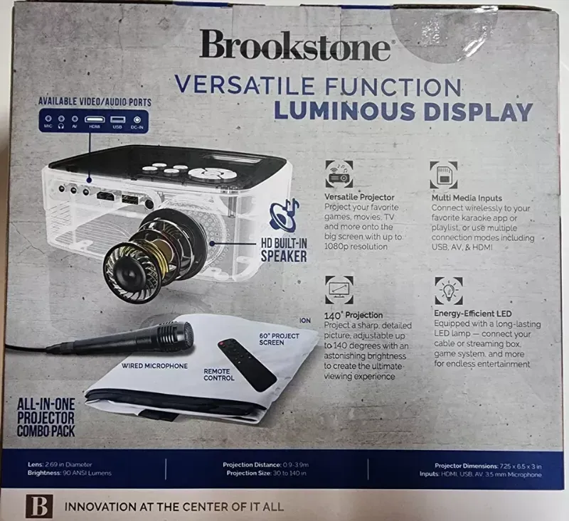 Photo 1 of Brookstone All-In-One Home Karaoke Projector Set with Microphone. You've always wanted to be the life of the party, and now you can this all-in-one home karaoke projector with microphone that lets you sing along with your favorite songs. It's got a built-