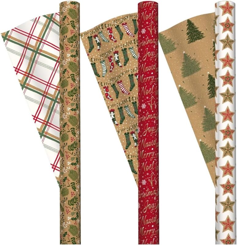 Photo 1 of Kirkland Double-Sided Gift Wrap 3 Rolls Christmas Wrap 270 sq ft Blue/White/Navy