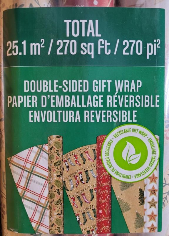 Photo 1 of Kirkland Double-Sided Gift Wrap 3 Rolls Christmas Wrap 270 sq ft Blue/White/Navy