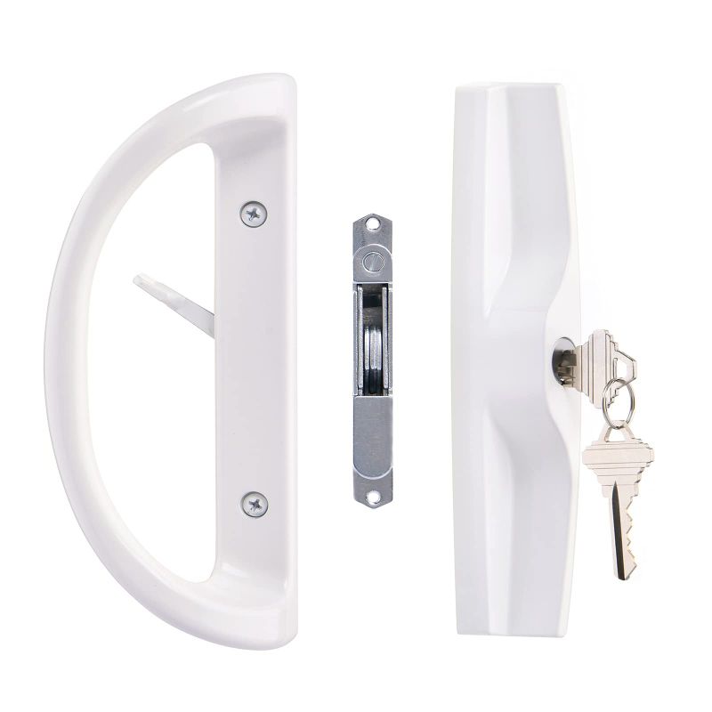 Photo 1 of Sliding Patio Door Handle Set with Key Cylinder and Mortise Lock, Full Replacement Handle Lock Set Fits Door Thickness from 1-1/2" to 1-3/4"?3-15/16” Screw Hole Spacing, Reversible Design(Non-Handed) White
