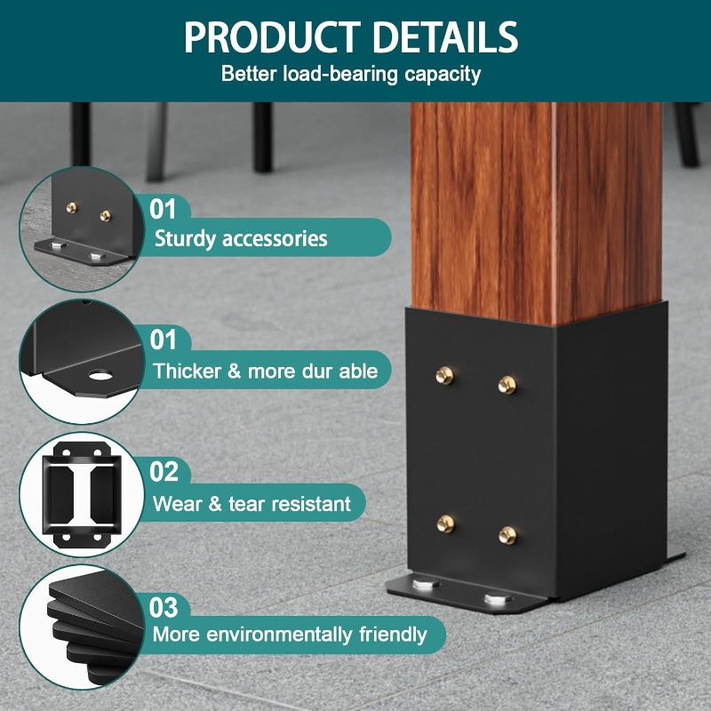 Photo 1 of SPACEEUP 4×4 Post Base 10 Pcs, Inner Size 3.6"x3.6" Post Base Brackets, Heavy Duty Powder-Coated Post Anchor Matte Black Wood Post Brackets for Pavilion Deck Railing Support Deck Base Plate