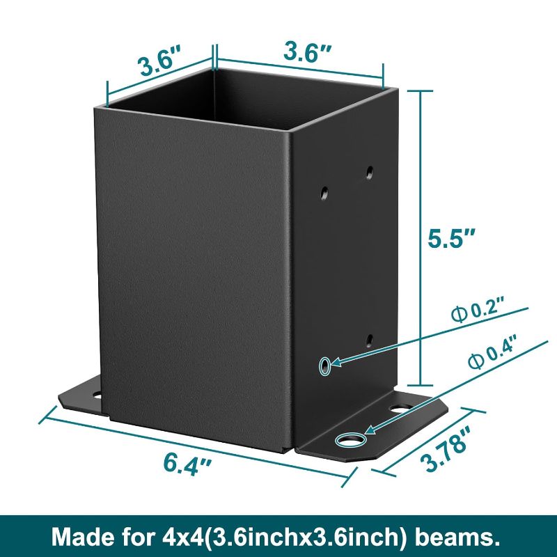 Photo 1 of SPACEEUP 4×4 Post Base 10 Pcs, Inner Size 3.6"x3.6" Post Base Brackets, Heavy Duty Powder-Coated Post Anchor Matte Black Wood Post Brackets for Pavilion Deck Railing Support Deck Base Plate