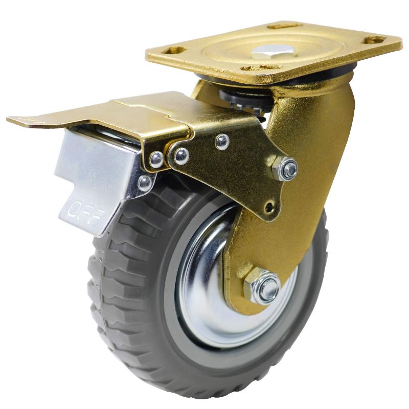 Photo 1 of Casoter 6" Gold Swivel Caster Wheel w/Safety B6 Dual Locking Brake, Polyurethane PU Wheel with Tyre Veins Industrial Heavy Duty Caster, Double Ball Bearing Moving Silent 770Lbs Load Capacity 6 Inch Golden Double Lock Brake