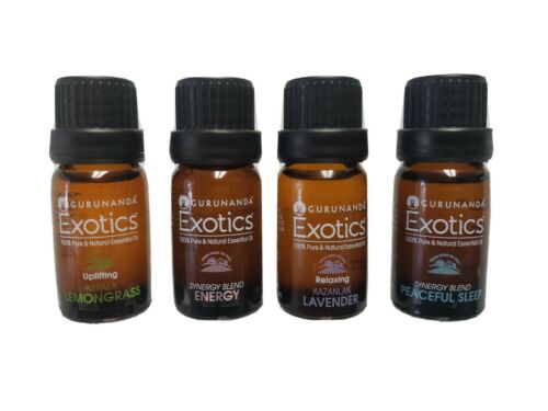 Photo 1 of GuruNanda Organic Essential Oils Set (Pack of 4 x 0.31 Fl Oz) - Pure, Lavender, Lemon Grass, Energy and Peaceful Sleep Aromatherapy Oils for Diffusers, DIY & Home Use