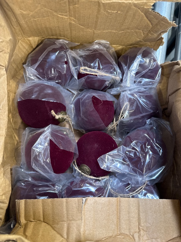 Photo 1 of 12PCS Light Scented Velvet Christmas Balls Ornament Shatterproof Velvet Xmas Tree Baubles Hanging Pendant for Winter Party Holiday Home Gift Office Yard Decor(Wine Red,3.15'')