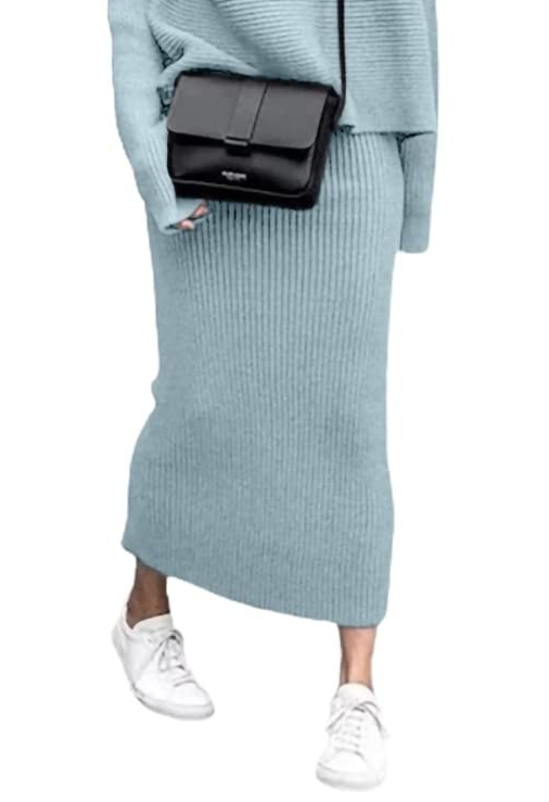 Photo 1 of chouyatou Women's Ribbed Knit Midi Pencil Skirt (X-Small, Blue)