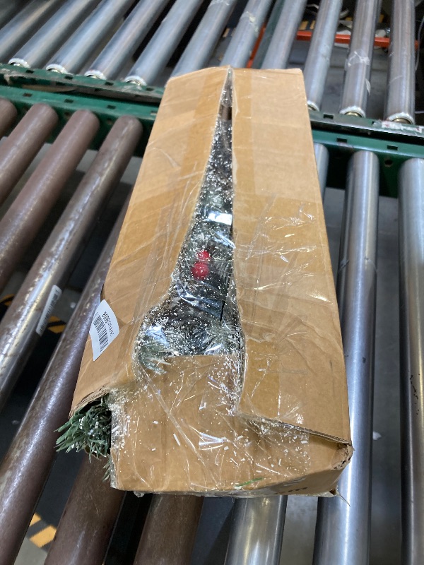 Photo 1 of 24 Inch Realistic Snowy Tabletop Christmas Tree Small Christmas Tree with 50 Warm Lights Battery Operated Xmas Tree Berry Pinecone Burlap Base Indoor Home Table Christmas Decorations