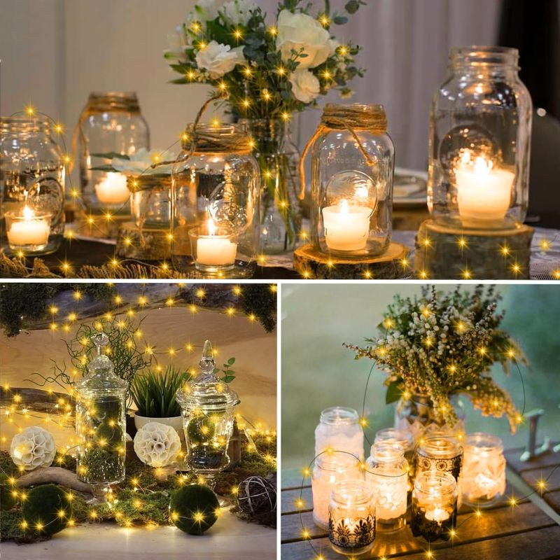 Photo 1 of 1 Pack Christmas Fairy Lights Battery Operated, Total 66Ft 200 LED String Light with Auto Timer 8 Modes Green Copper Wire Twinkle Lights for Bedroom Wreath Wedding Christmas (Warm White)