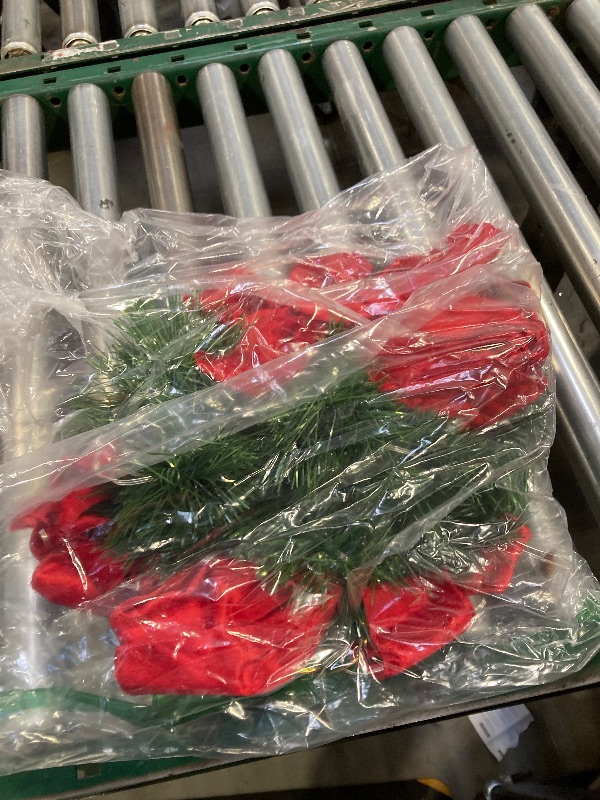 Photo 1 of 13 FT Christmas Bows Fence Decoration, 140LED Lighted Large Christmas Bows Decoration with 8 Mode and Timing Ornament for Party Front Door Fireplace (Red,Artificial Garland)