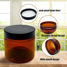 Photo 1 of 12 oz Amber Plastic Cosmetic Jars Leak Proof Container with Black Lid for Cream, Lotion, Powder, ointment, Beauty Products etc, 4Pcs.