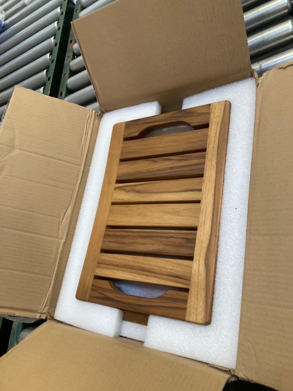 Photo 1 of 14" Compact Teak Shower Stool with Shelf & Handle - Waterproof, Non-Slip Bath Bench for Small Bathrooms/Outdoor Use, 300 lbs Capacity (Patented)