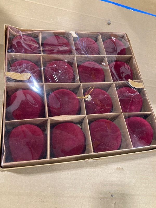 Photo 1 of 16 Pcs Velvet Christmas Tree Ornament Set - 3.15-Inch Flocked Shatterproof Christmas Balls, Bulk Hanging Xmas Baubles for Holiday Parties, Weddings & Home Decoration?Burgundy Red?