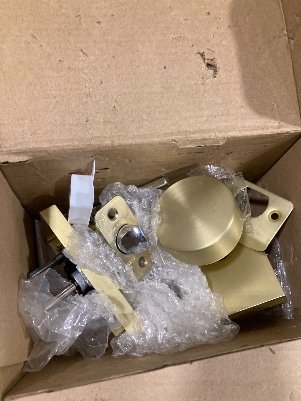 Photo 1 of Mega Handles Laura Gold Privacy Door Knob - 1 Pack Reversible Interior Gold Door Knob, Heavy Duty Bed and Bath Door Knobs with Privacy Lock, Fits All Standard Door Sizes - Satin Brass